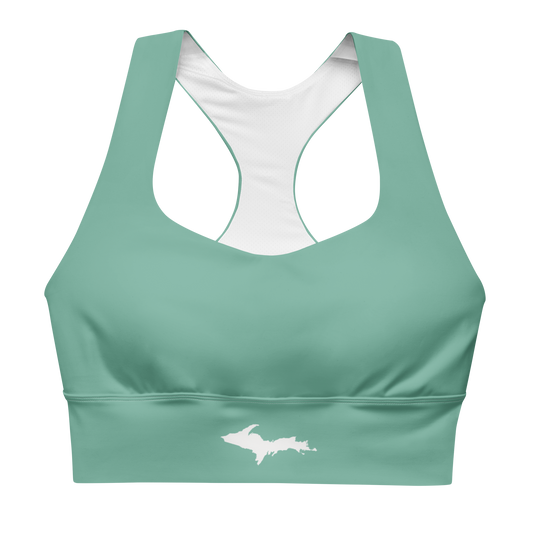 Michigan Upper Peninsula Longline Sports Bra (w/ UP Outline) | Tea Green