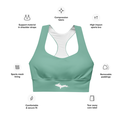 Michigan Upper Peninsula Longline Sports Bra (w/ UP Outline) | Tea Green