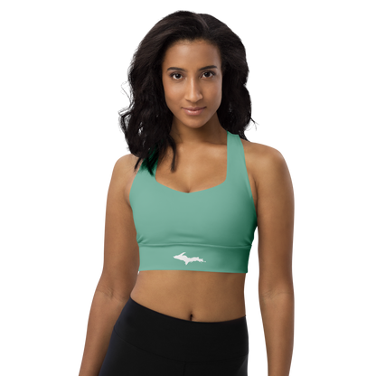 Michigan Upper Peninsula Longline Sports Bra (w/ UP Outline) | Tea Green