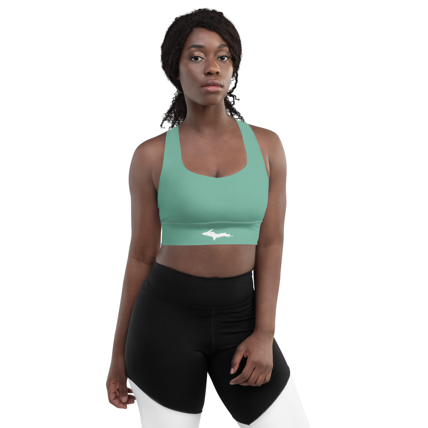 Michigan Upper Peninsula Longline Sports Bra (w/ UP Outline) | Tea Green