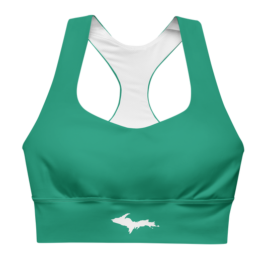 Michigan Upper Peninsula Longline Sports Bra (w/ UP Outline) | Emerald Green