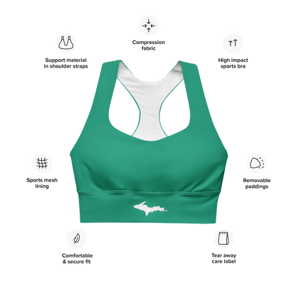 Michigan Upper Peninsula Longline Sports Bra (w/ UP Outline) | Emerald Green