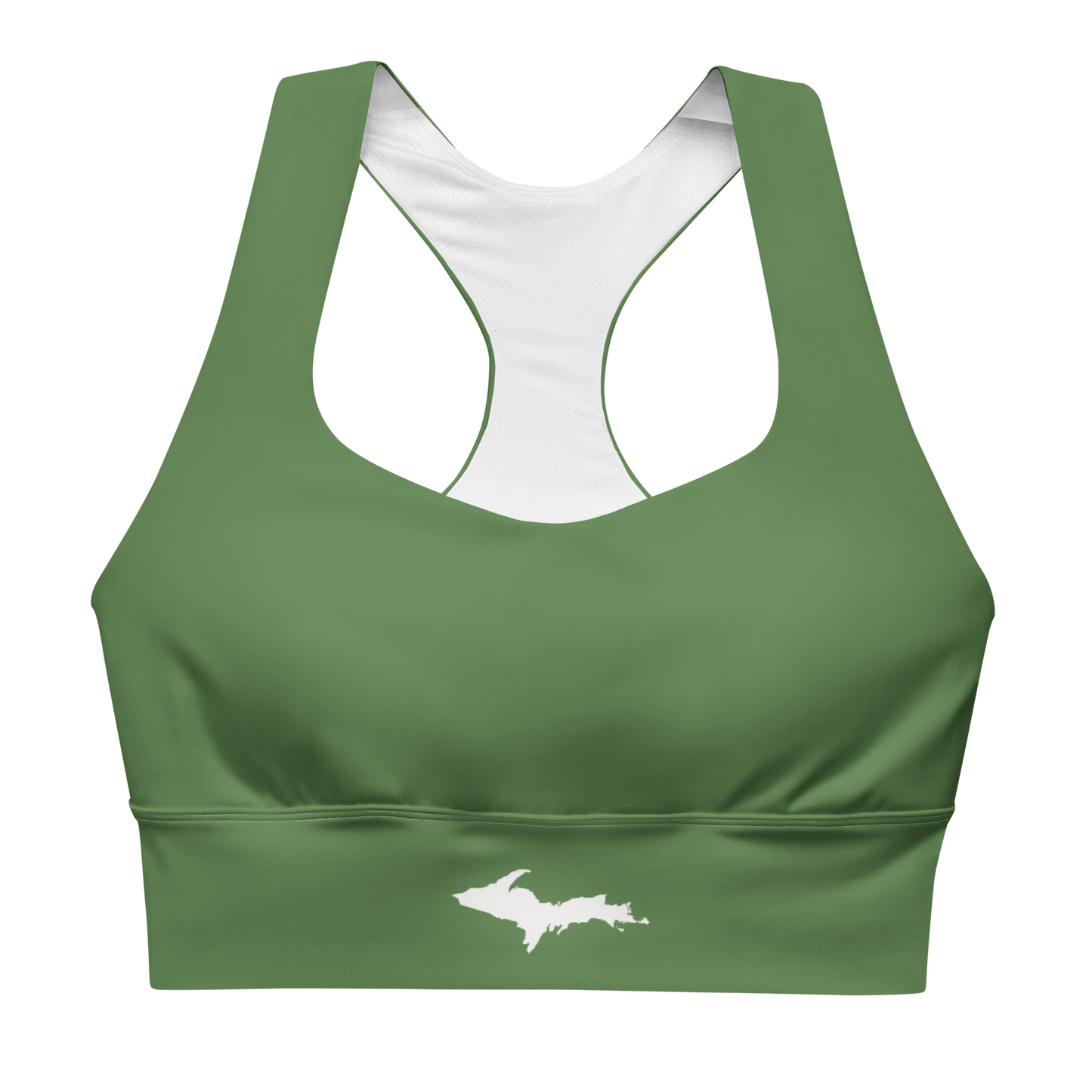 Michigan Upper Peninsula Longline Sports Bra (w/ UP Outline) | Army Green