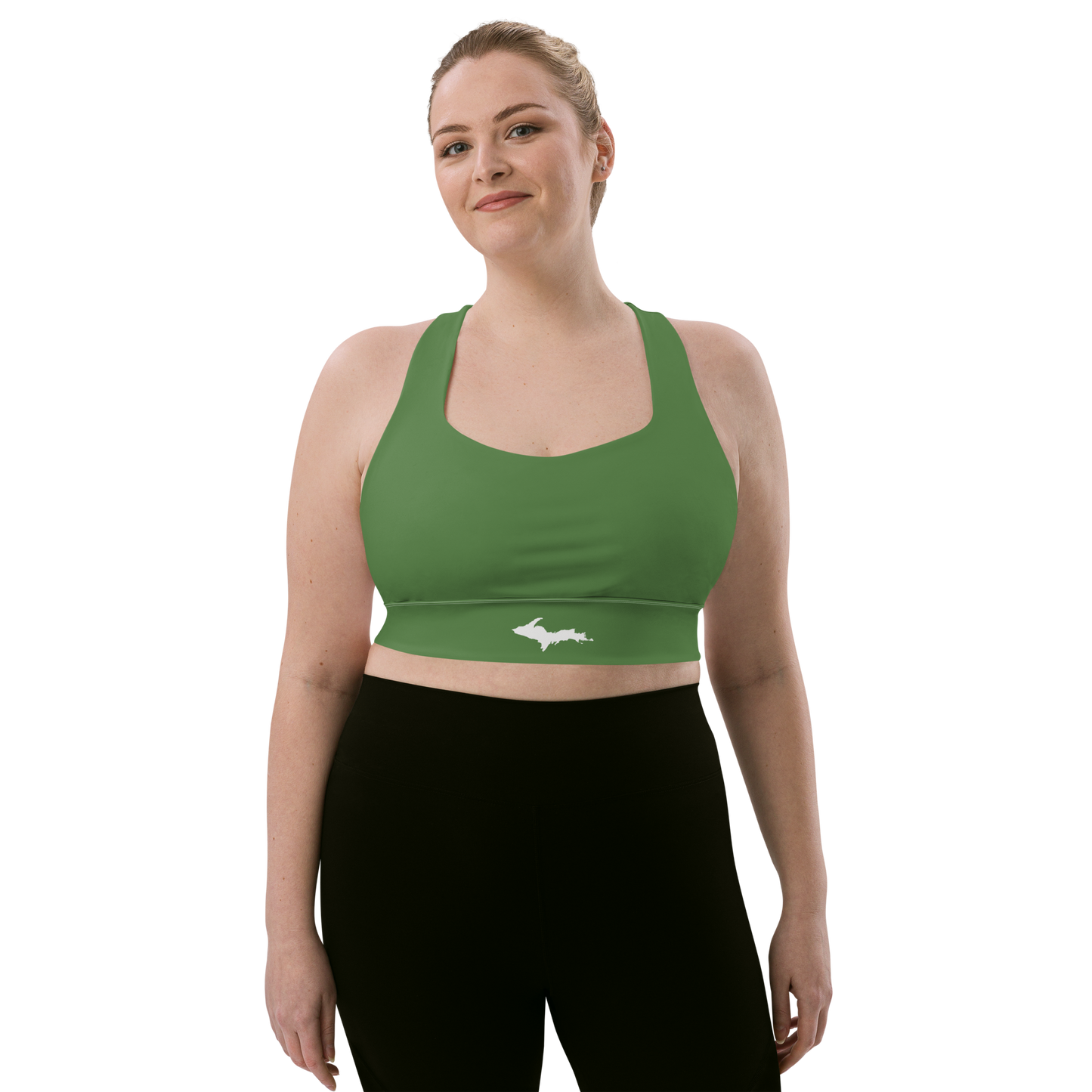 Michigan Upper Peninsula Longline Sports Bra (w/ UP Outline) | Army Green