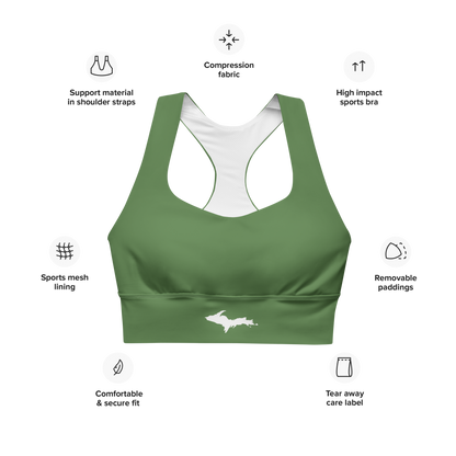 Michigan Upper Peninsula Longline Sports Bra (w/ UP Outline) | Army Green