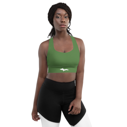 Michigan Upper Peninsula Longline Sports Bra (w/ UP Outline) | Army Green