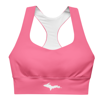 Michigan Upper Peninsula Longline Sports Bra (w/ UP Outline) | Rhodochrosite Pink