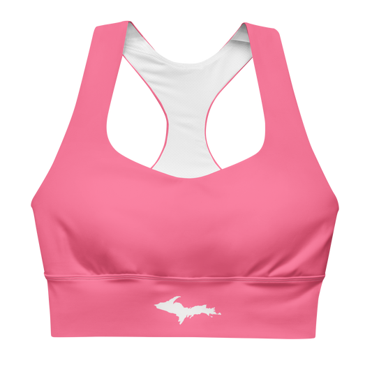 Michigan Upper Peninsula Longline Sports Bra (w/ UP Outline) | Rhodochrosite Pink