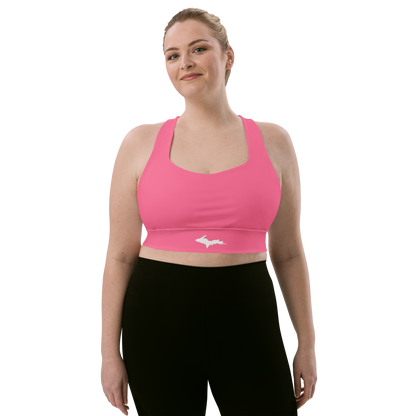 Michigan Upper Peninsula Longline Sports Bra (w/ UP Outline) | Rhodochrosite Pink