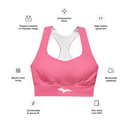 Michigan Upper Peninsula Longline Sports Bra (w/ UP Outline) | Rhodochrosite Pink