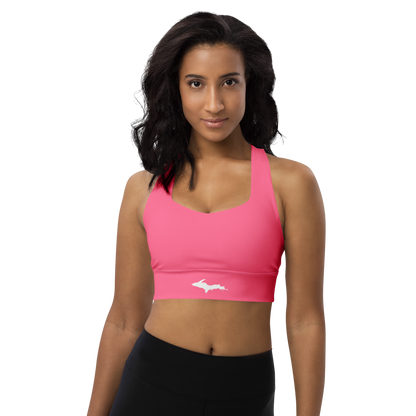 Michigan Upper Peninsula Longline Sports Bra (w/ UP Outline) | Rhodochrosite Pink