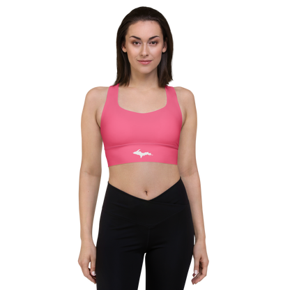 Michigan Upper Peninsula Longline Sports Bra (w/ UP Outline) | Rhodochrosite Pink