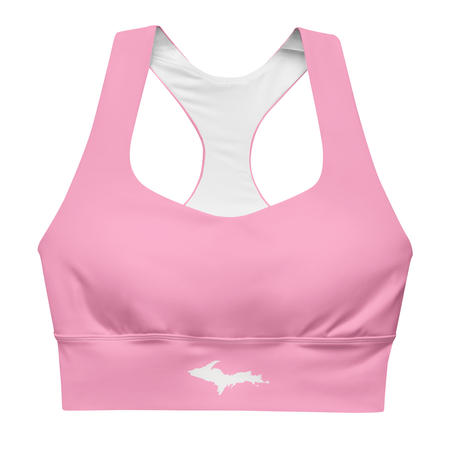 Michigan Upper Peninsula Longline Sports Bra (w/ UP Outline) | '67 Caddie Pink