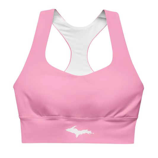 Michigan Upper Peninsula Longline Sports Bra (w/ UP Outline) | '67 Caddie Pink