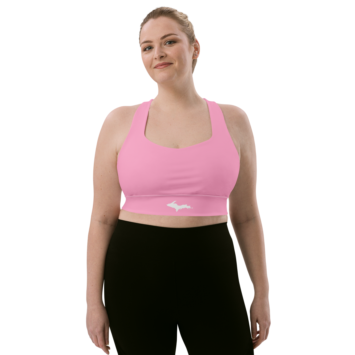 Michigan Upper Peninsula Longline Sports Bra (w/ UP Outline) | '67 Caddie Pink