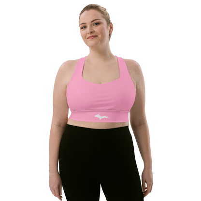 Michigan Upper Peninsula Longline Sports Bra (w/ UP Outline) | '67 Caddie Pink