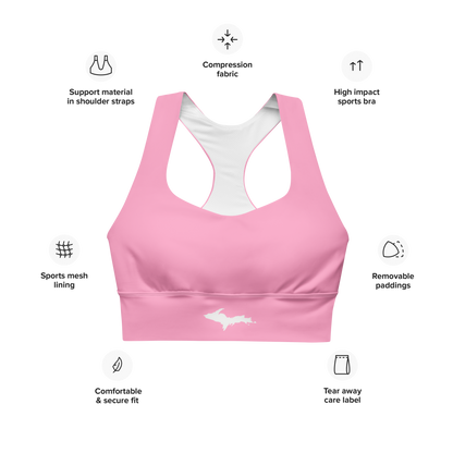 Michigan Upper Peninsula Longline Sports Bra (w/ UP Outline) | '67 Caddie Pink