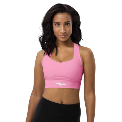 Michigan Upper Peninsula Longline Sports Bra (w/ UP Outline) | '67 Caddie Pink