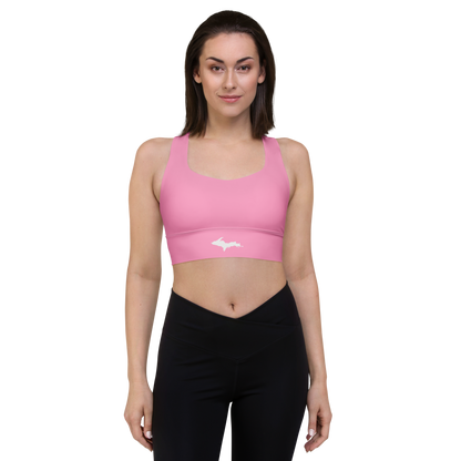 Michigan Upper Peninsula Longline Sports Bra (w/ UP Outline) | '67 Caddie Pink