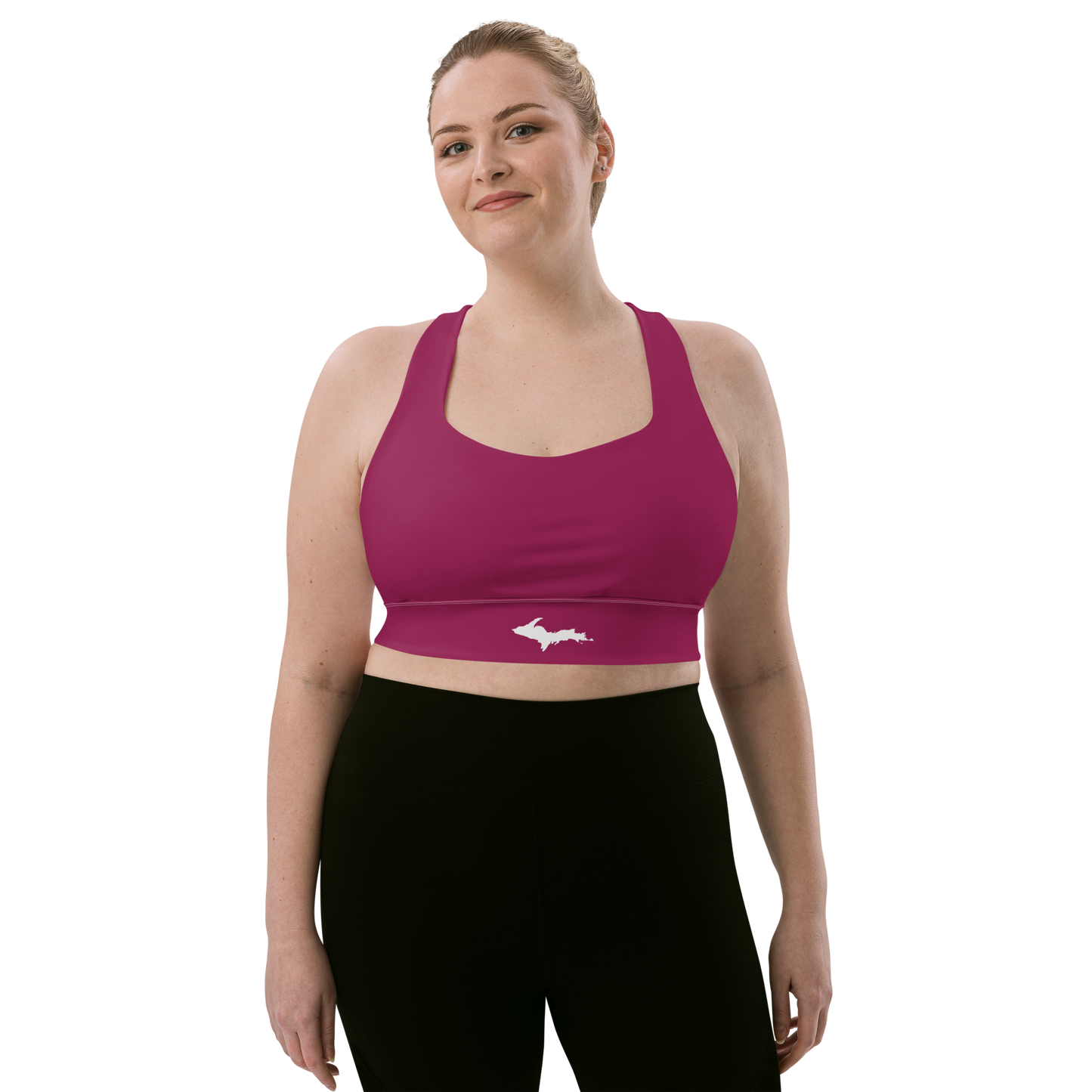 Michigan Upper Peninsula Longline Sports Bra (w/ UP Outline) | Ruby Red