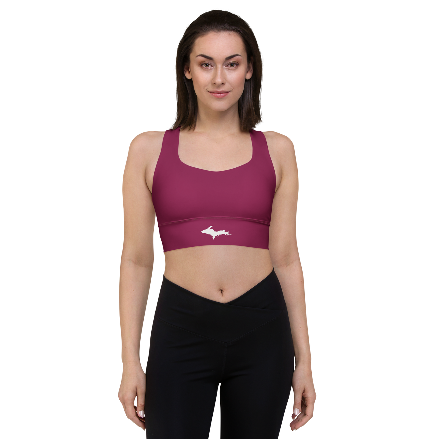 Michigan Upper Peninsula Longline Sports Bra (w/ UP Outline) | Ruby Red