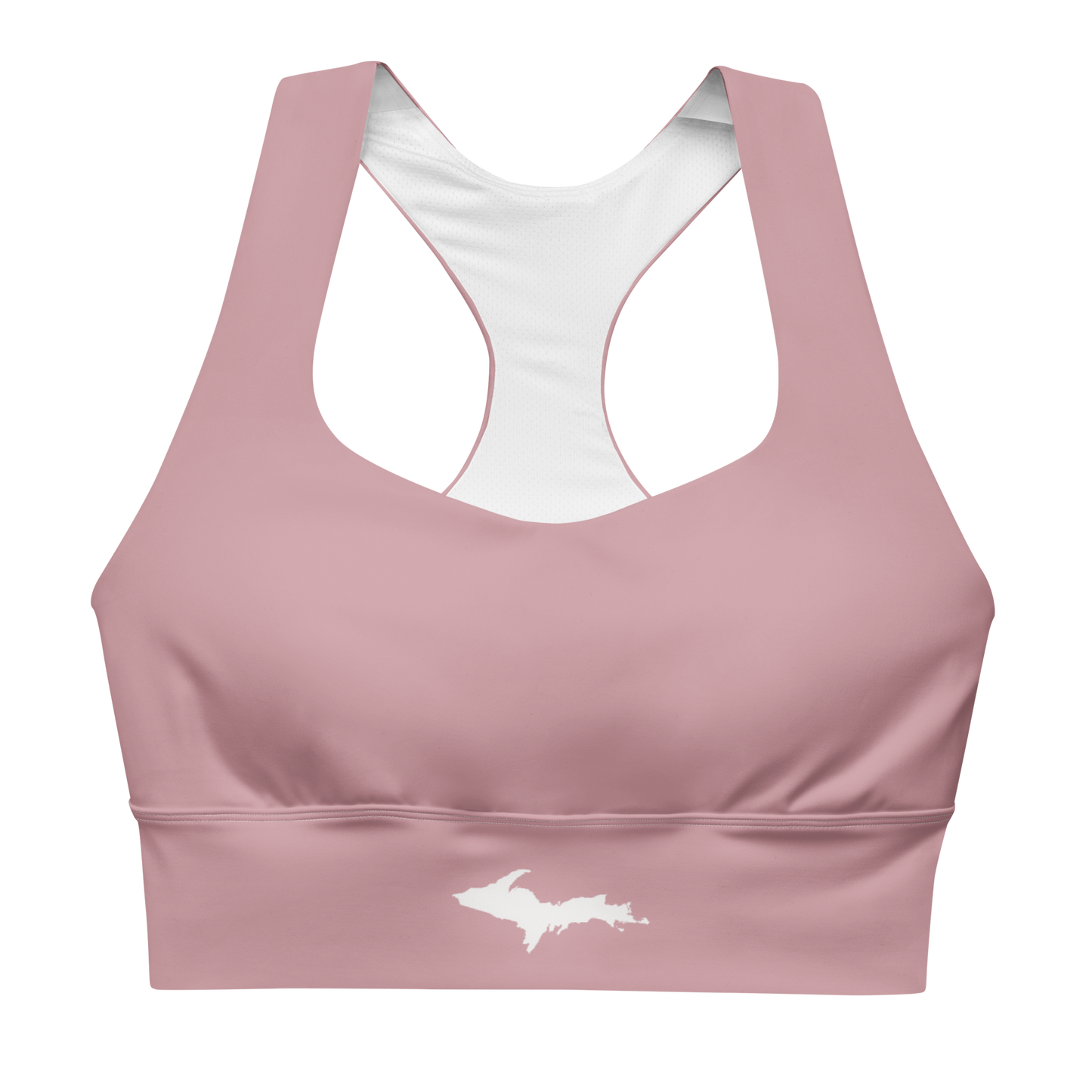 Michigan Upper Peninsula Longline Sports Bra (w/ UP Outline) | Cherry Blossom Pink