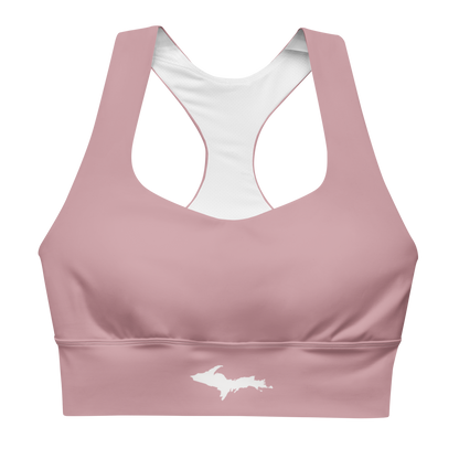 Michigan Upper Peninsula Longline Sports Bra (w/ UP Outline) | Cherry Blossom Pink