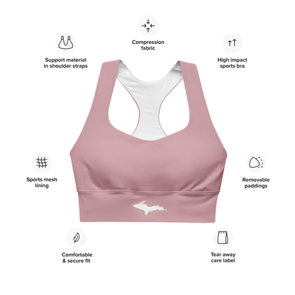 Michigan Upper Peninsula Longline Sports Bra (w/ UP Outline) | Cherry Blossom Pink