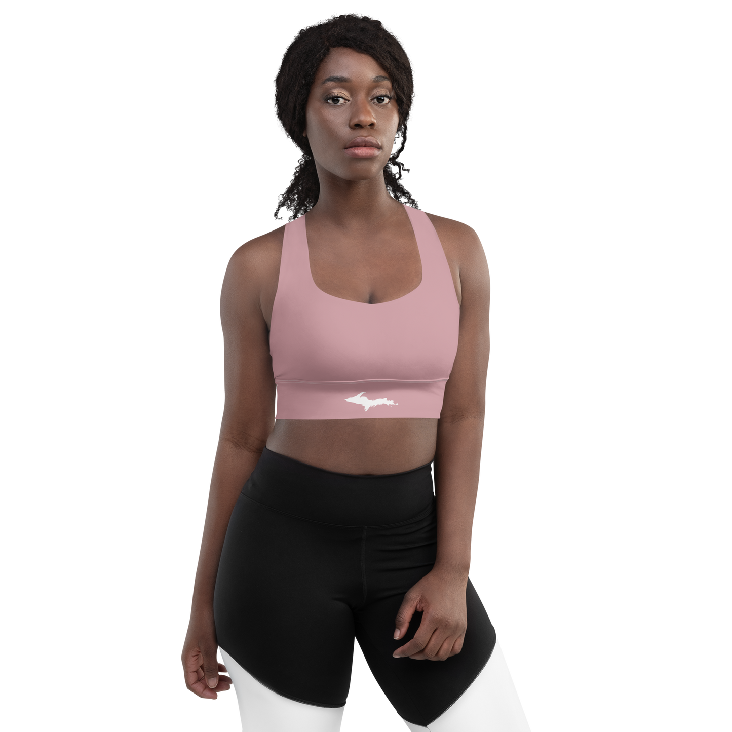 Michigan Upper Peninsula Longline Sports Bra (w/ UP Outline) | Cherry Blossom Pink