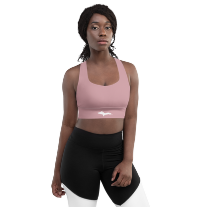 Michigan Upper Peninsula Longline Sports Bra (w/ UP Outline) | Cherry Blossom Pink