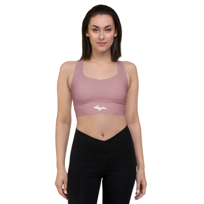 Michigan Upper Peninsula Longline Sports Bra (w/ UP Outline) | Cherry Blossom Pink