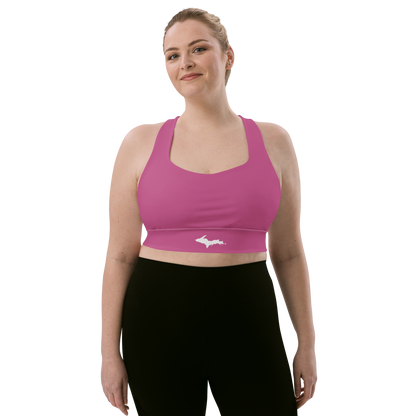 Michigan Upper Peninsula Longline Sports Bra (w/ UP Outline) | Apple Blossom Pink