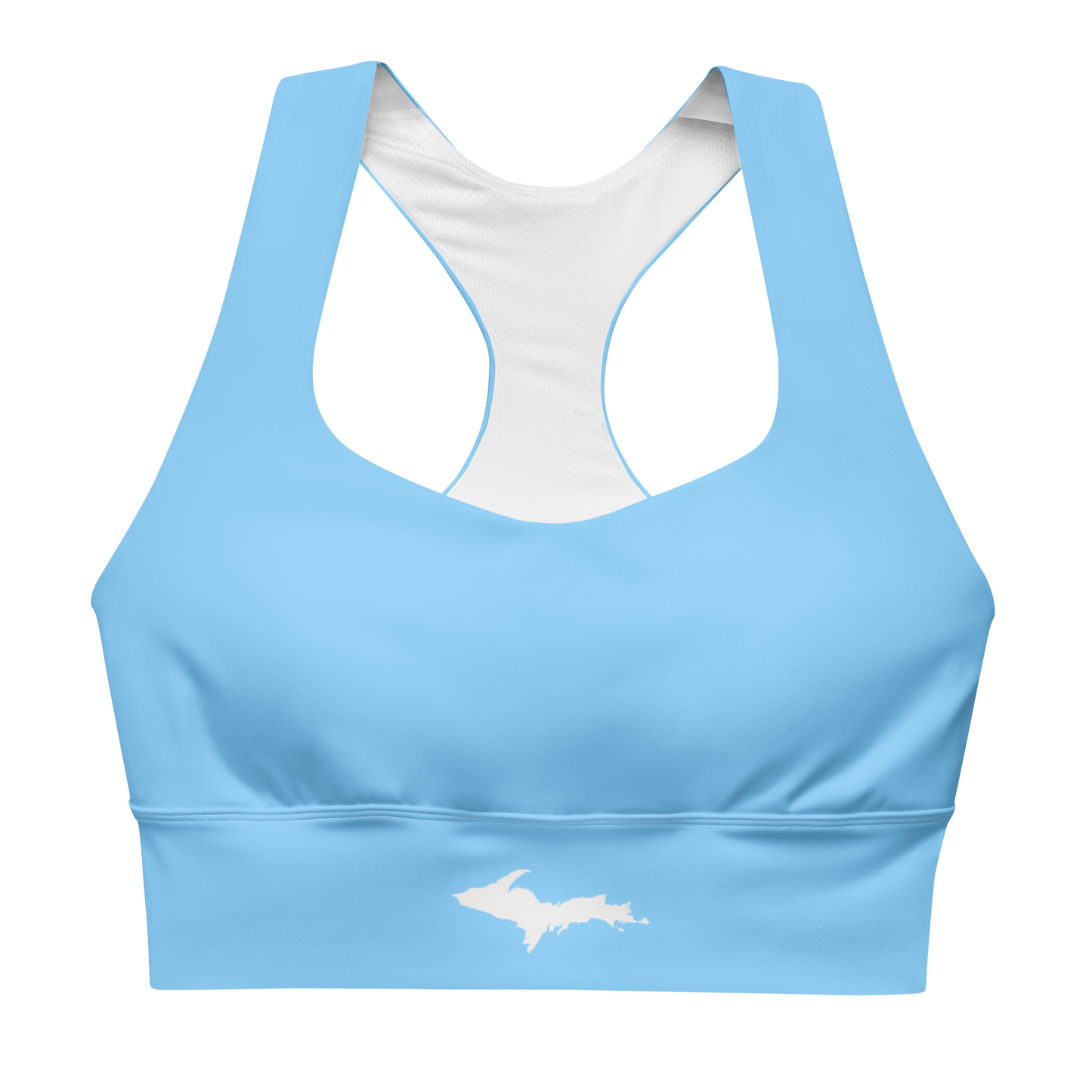 Michigan Upper Peninsula Longline Sports Bra (w/ UP Outline) | DTW Blue