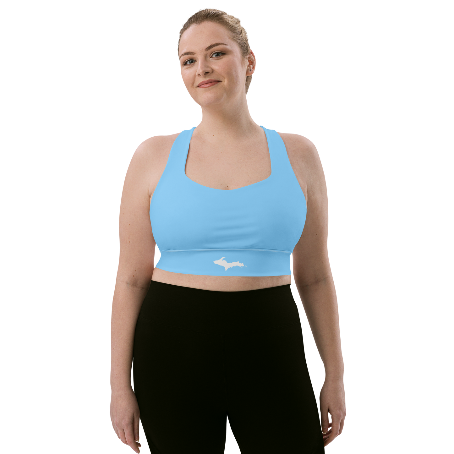 Michigan Upper Peninsula Longline Sports Bra (w/ UP Outline) | DTW Blue