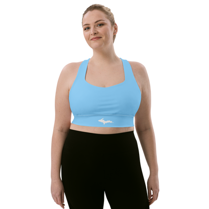 Michigan Upper Peninsula Longline Sports Bra (w/ UP Outline) | DTW Blue