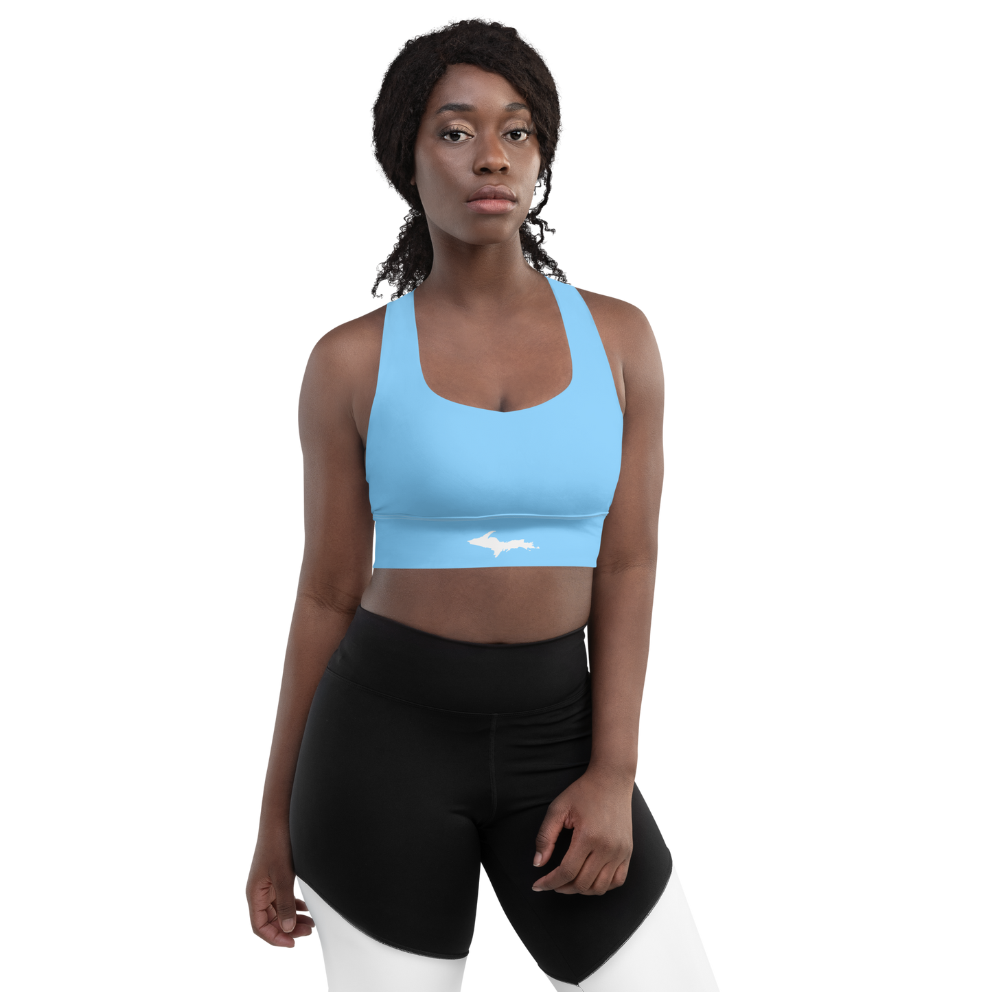 Michigan Upper Peninsula Longline Sports Bra (w/ UP Outline) | DTW Blue