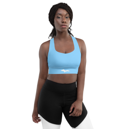 Michigan Upper Peninsula Longline Sports Bra (w/ UP Outline) | DTW Blue