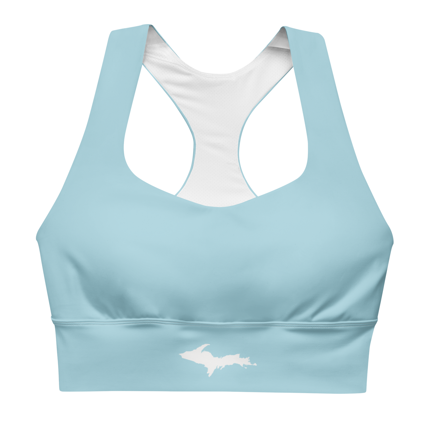 Michigan Upper Peninsula Longline Sports Bra (w/ UP Outline) | '58 Caddie Blue