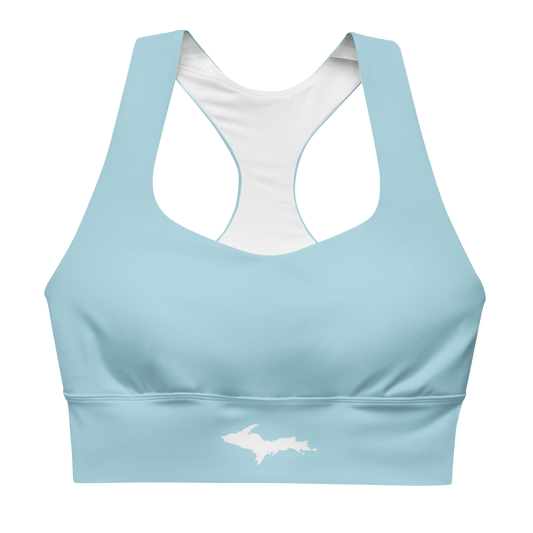 Michigan Upper Peninsula Longline Sports Bra (w/ UP Outline) | '58 Caddie Blue