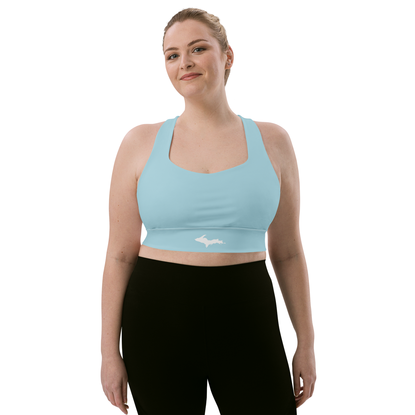 Michigan Upper Peninsula Longline Sports Bra (w/ UP Outline) | '58 Caddie Blue