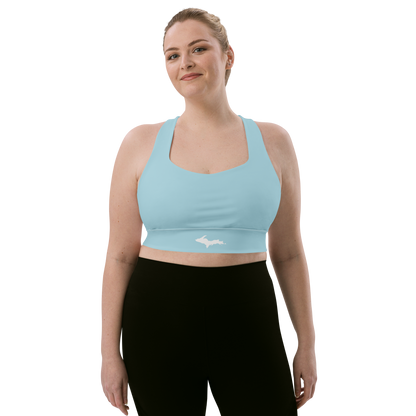 Michigan Upper Peninsula Longline Sports Bra (w/ UP Outline) | '58 Caddie Blue