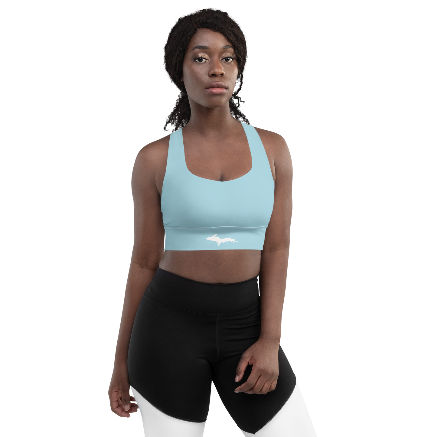 Michigan Upper Peninsula Longline Sports Bra (w/ UP Outline) | '58 Caddie Blue