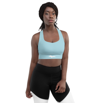 Michigan Upper Peninsula Longline Sports Bra (w/ UP Outline) | '58 Caddie Blue