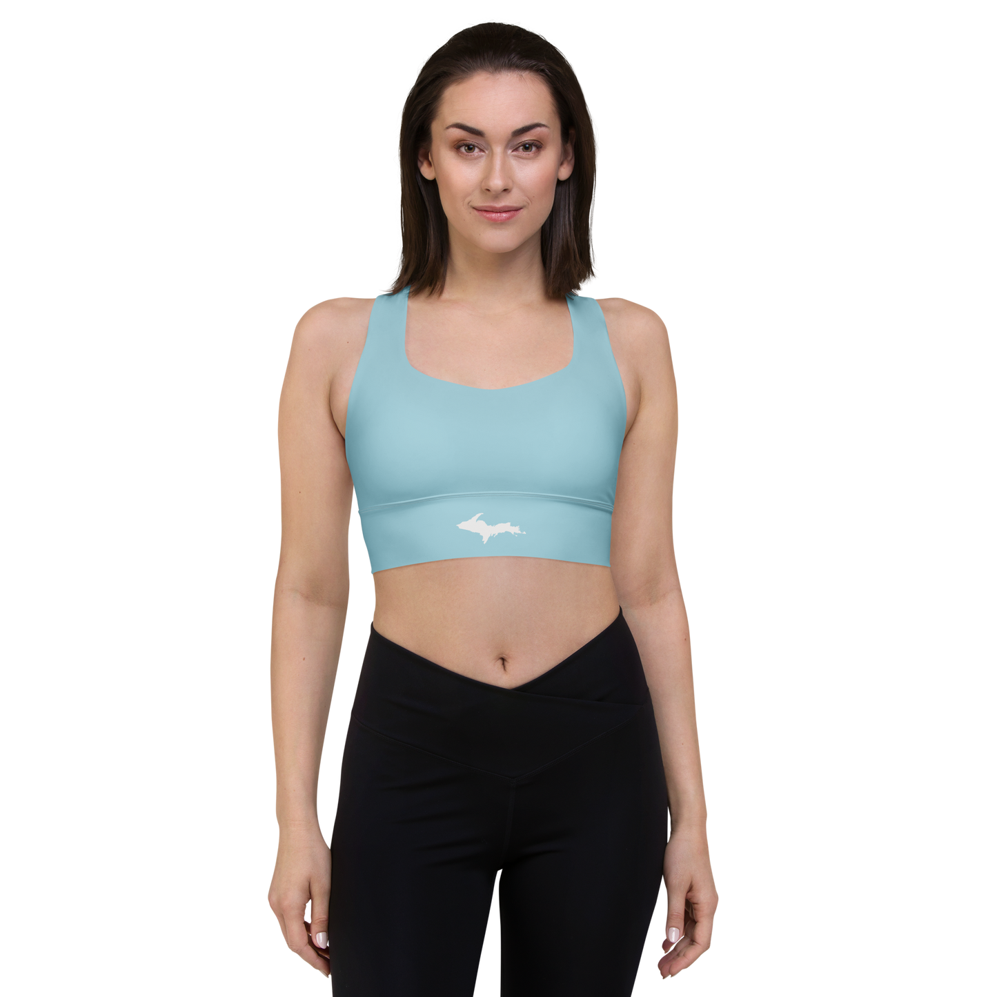 Michigan Upper Peninsula Longline Sports Bra (w/ UP Outline) | '58 Caddie Blue