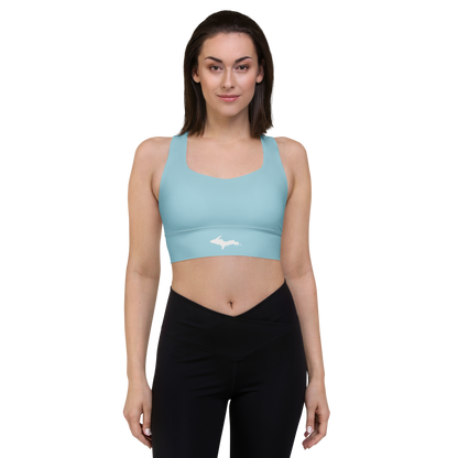 Michigan Upper Peninsula Longline Sports Bra (w/ UP Outline) | '58 Caddie Blue