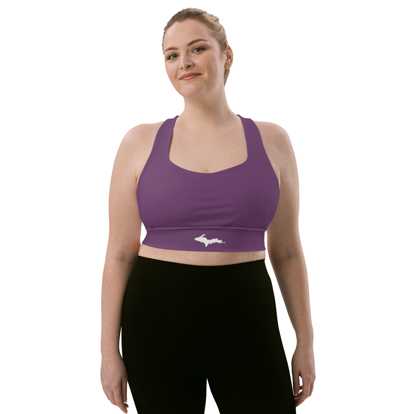 Michigan Upper Peninsula Longline Sports Bra (w/ UP Outline) | Plum