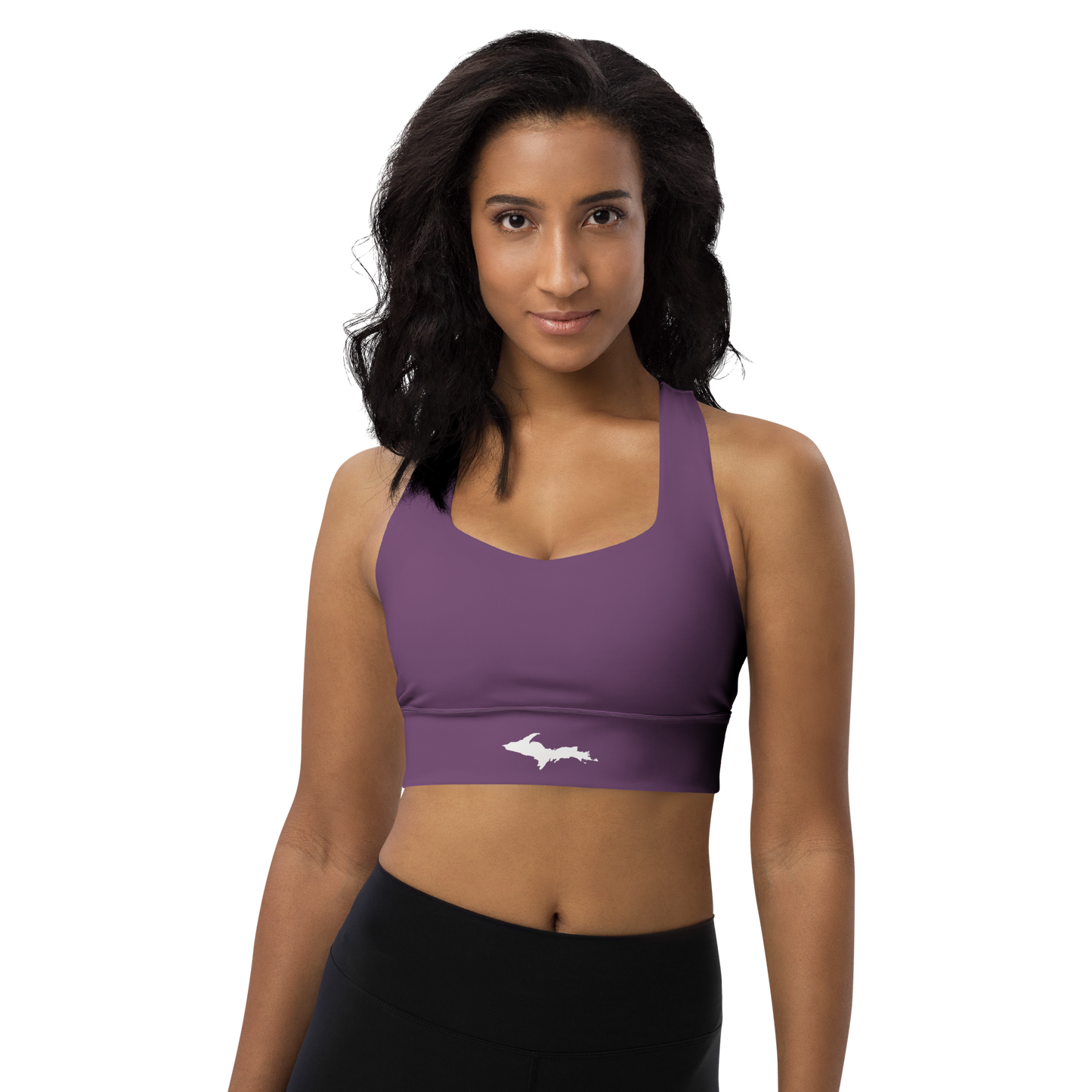 Michigan Upper Peninsula Longline Sports Bra (w/ UP Outline) | Plum