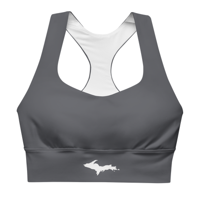 Michigan Upper Peninsula Longline Sports Bra (w/ UP Outline) | Iron Ore Grey