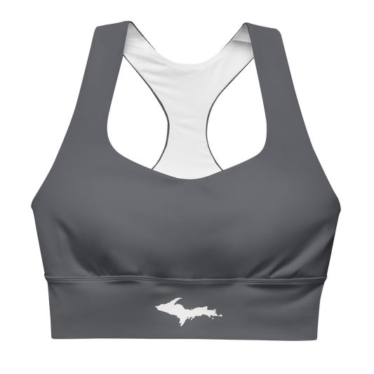 Michigan Upper Peninsula Longline Sports Bra (w/ UP Outline) | Iron Ore Grey