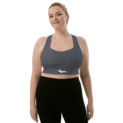 Michigan Upper Peninsula Longline Sports Bra (w/ UP Outline) | Iron Ore Grey